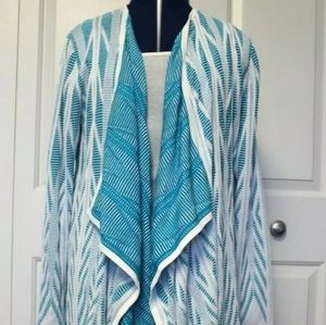 St. John Collection M Ziri Knit waterfall cardigan white teal open front rayon